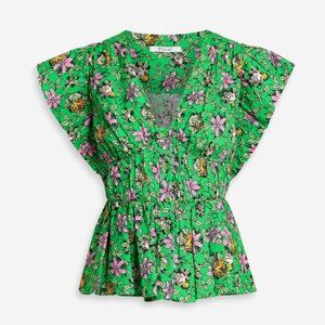 Derek Lam 10 Crosby Roselyn Ruffle Sleeve Top Multi Green Size 6